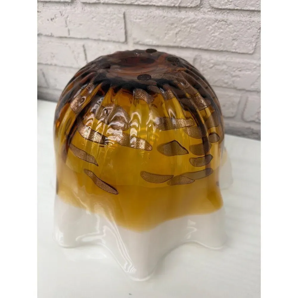VTG Murano Art Glass White Amber Gold Flecks Large Bowl
